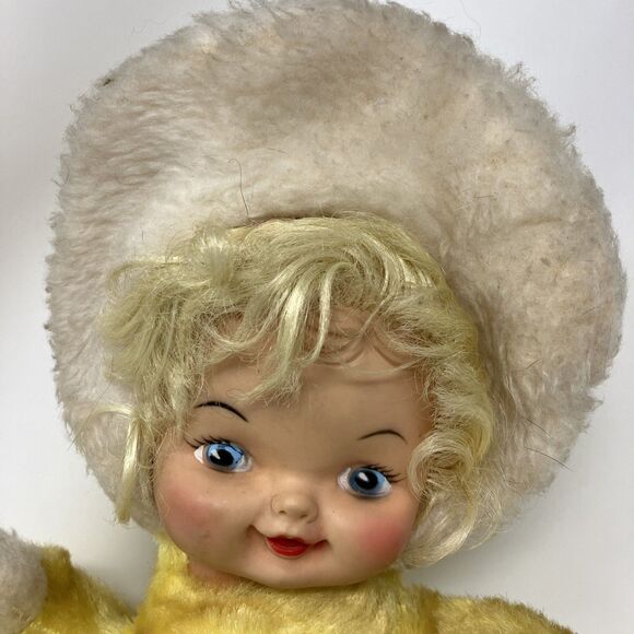 Rubber Face Baby Doll Girl Yellow Pajama Bag Keeper Vintage Collectible - Picture 3 of 11
